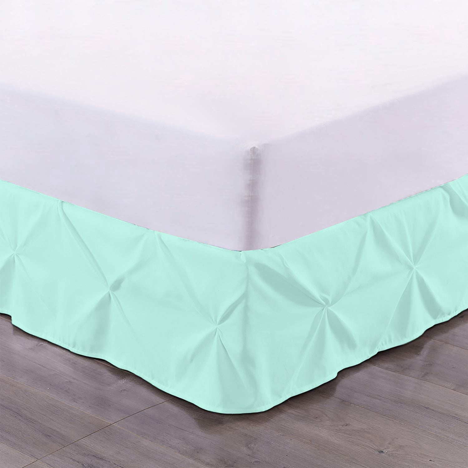 D.N.G. BEDDINGS 1 Piece Pinch Pleated Bed Skirt, 10 Inch Deep Pocket, 800 Thread Cotton 100% Egyptian Cotton, Olympic Queen Size (66" x 80") Inch, Solid Aqua Blue