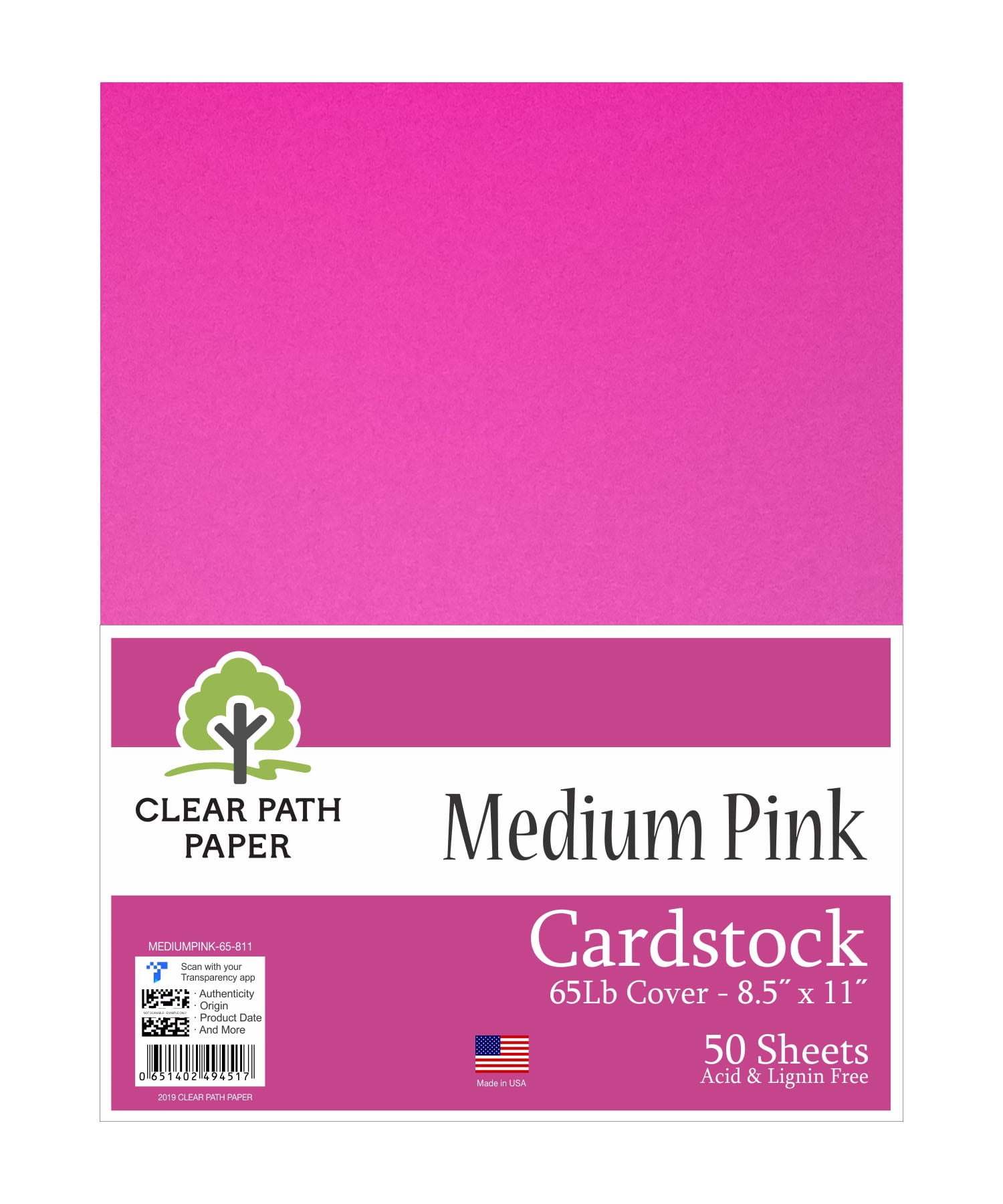 Medium Pink Cardstock 8.5 x 11 inch 65Lb Cover 50 Sheets Clear