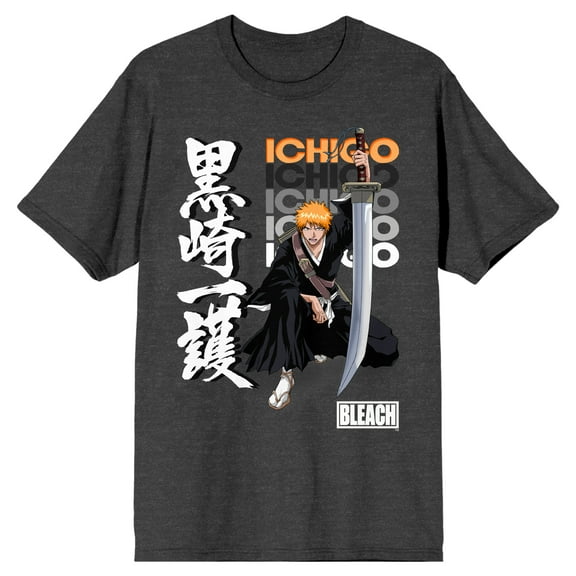 Bleach Ichigo Kanji Logo Crew Neck Short Sleeve Charcoal Heather Men's T-shirt-Medium