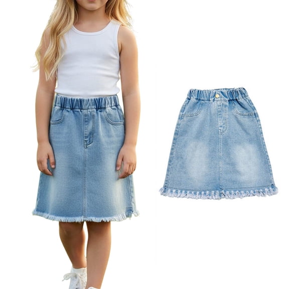 Teen Girl Jean Skirt Elastic Waist A Line Denim Skirt Cute Denim Skirt Back to School Clothes Girls Skirt 13-14 Years