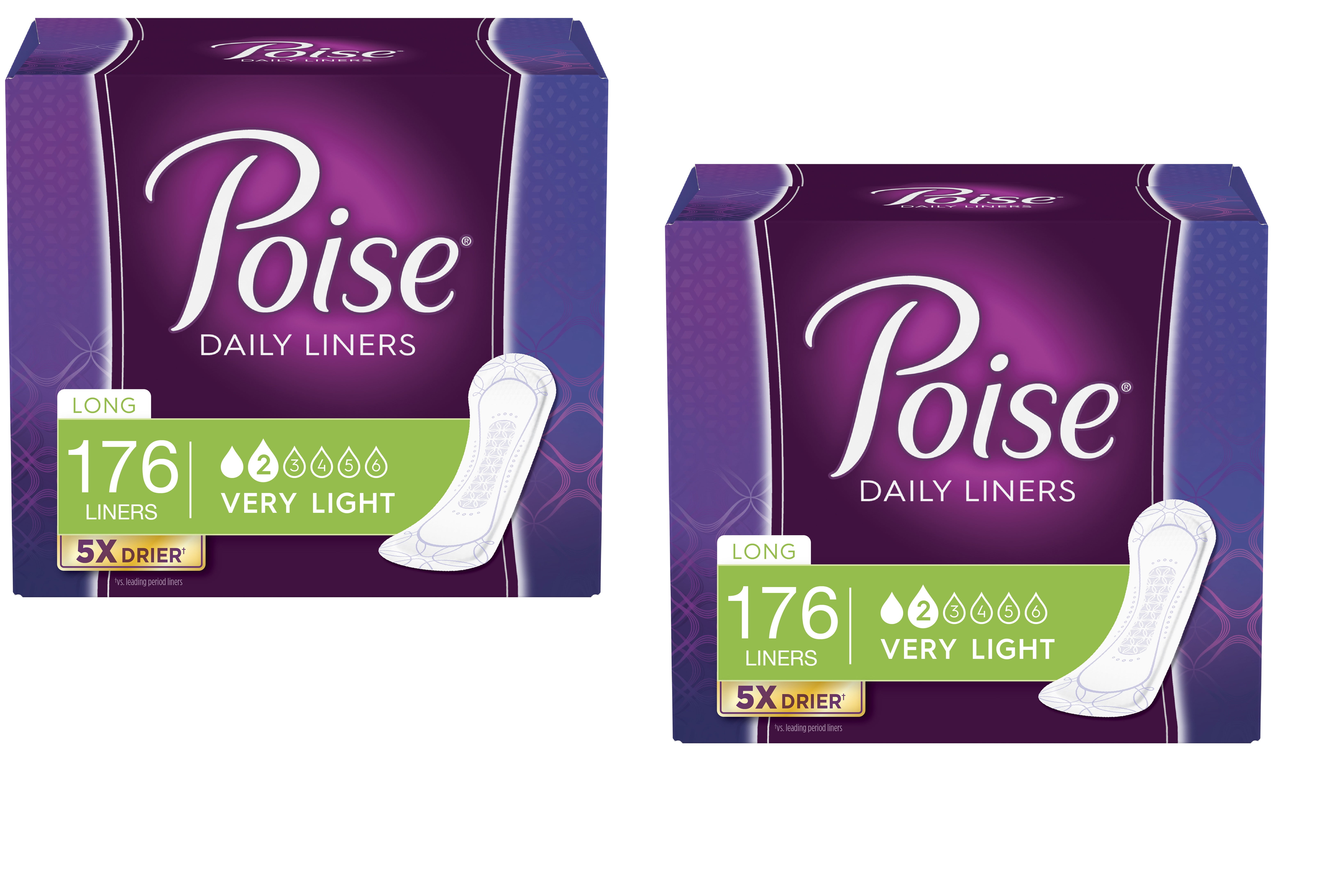 Poise Incontinence Panty Liners, Very Light Absorbency, Long 2 Pack
