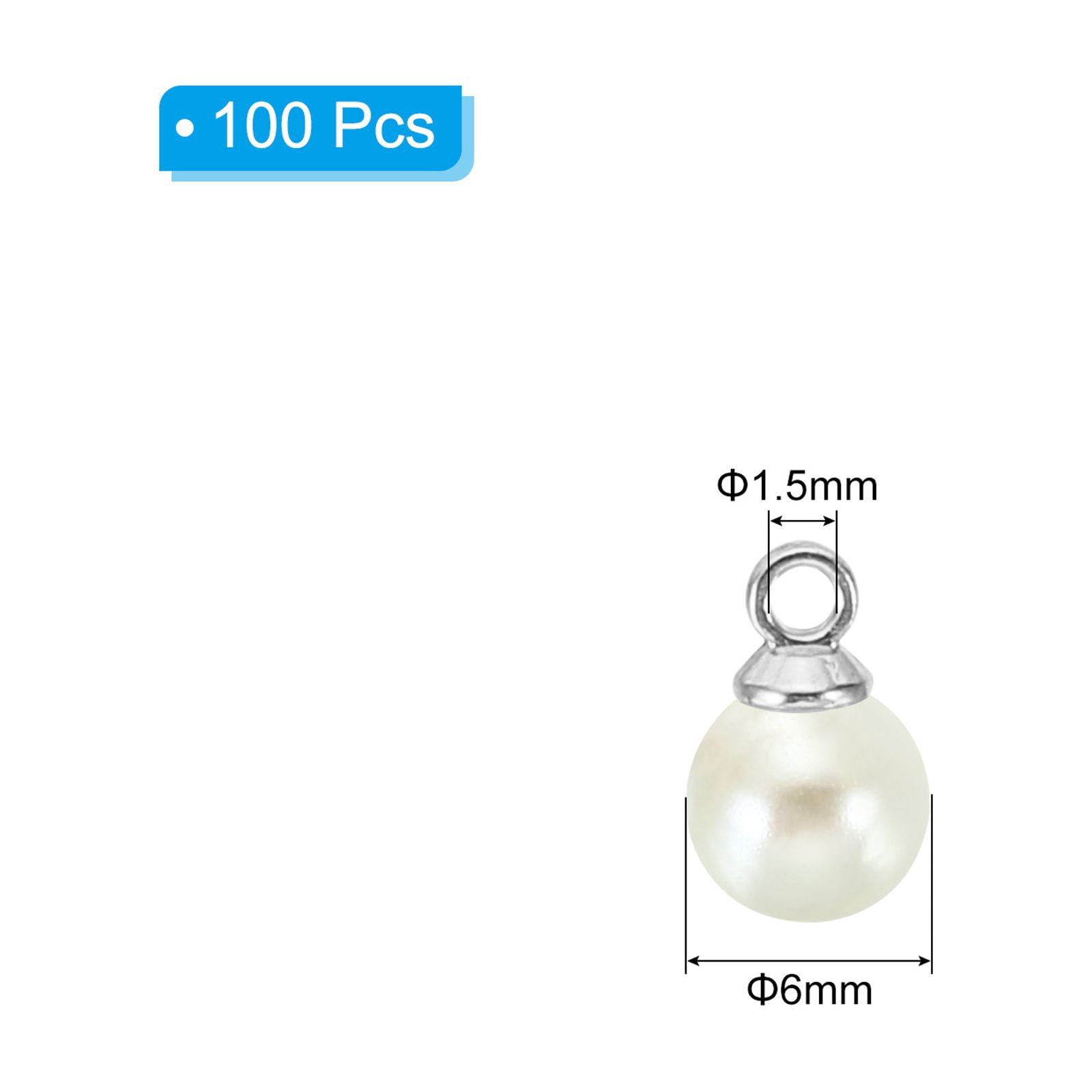 6mm Faux Pearl Charm Pendants Drops, 100pcs Pearl Beads for Jewelry Making Bracelets Earrings Necklace, Silvery Beige