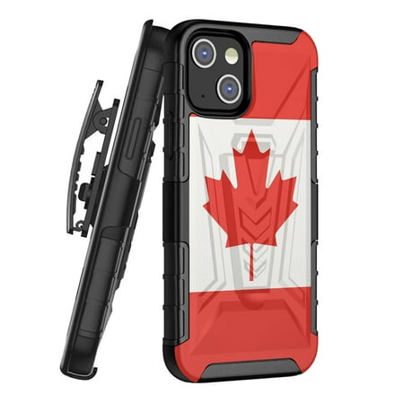 Capsule Case Military Case Compatible with iPhone 13 Mini [Shockproof Grade Kickstand Holster Belt Clip Heavy Duty Black Case Cover] for iPhone 13 Mini 5.4-Inch (Canada Flag)