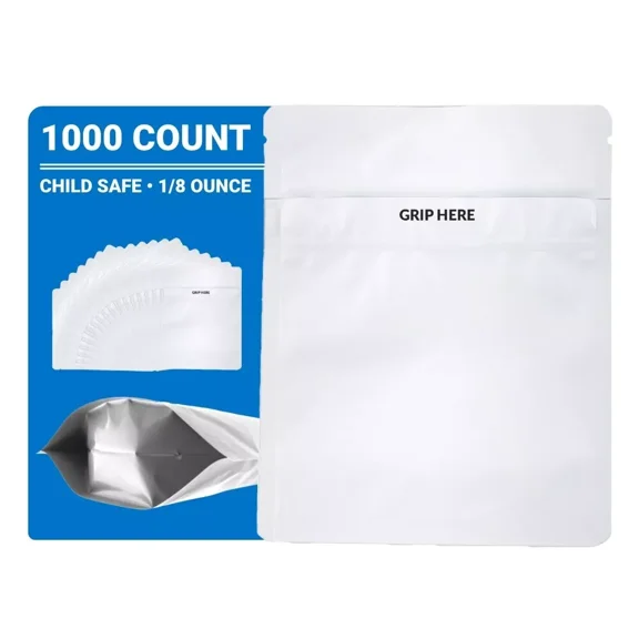 Loud Lock Mylar Bags 1000 Count 5" x 4" All White - Child Resistant - Mylar Bags For Food Storage - Resealable Bags