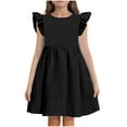 thumbnail image 2 of Spazoro Toddler Girls A-Line Dress, Casual Round Neck Solid Color Flutter Sleeve Princess Dresses for Child Girls Black Size 9-10T, 2 of 8