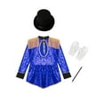 thumbnail image 4 of iiniim Girls Ringmaster Circus Outfit Halloween Long Sleeve Sequins Bodysuit with Hat Gloves Wand Set Blue 6, 4 of 7