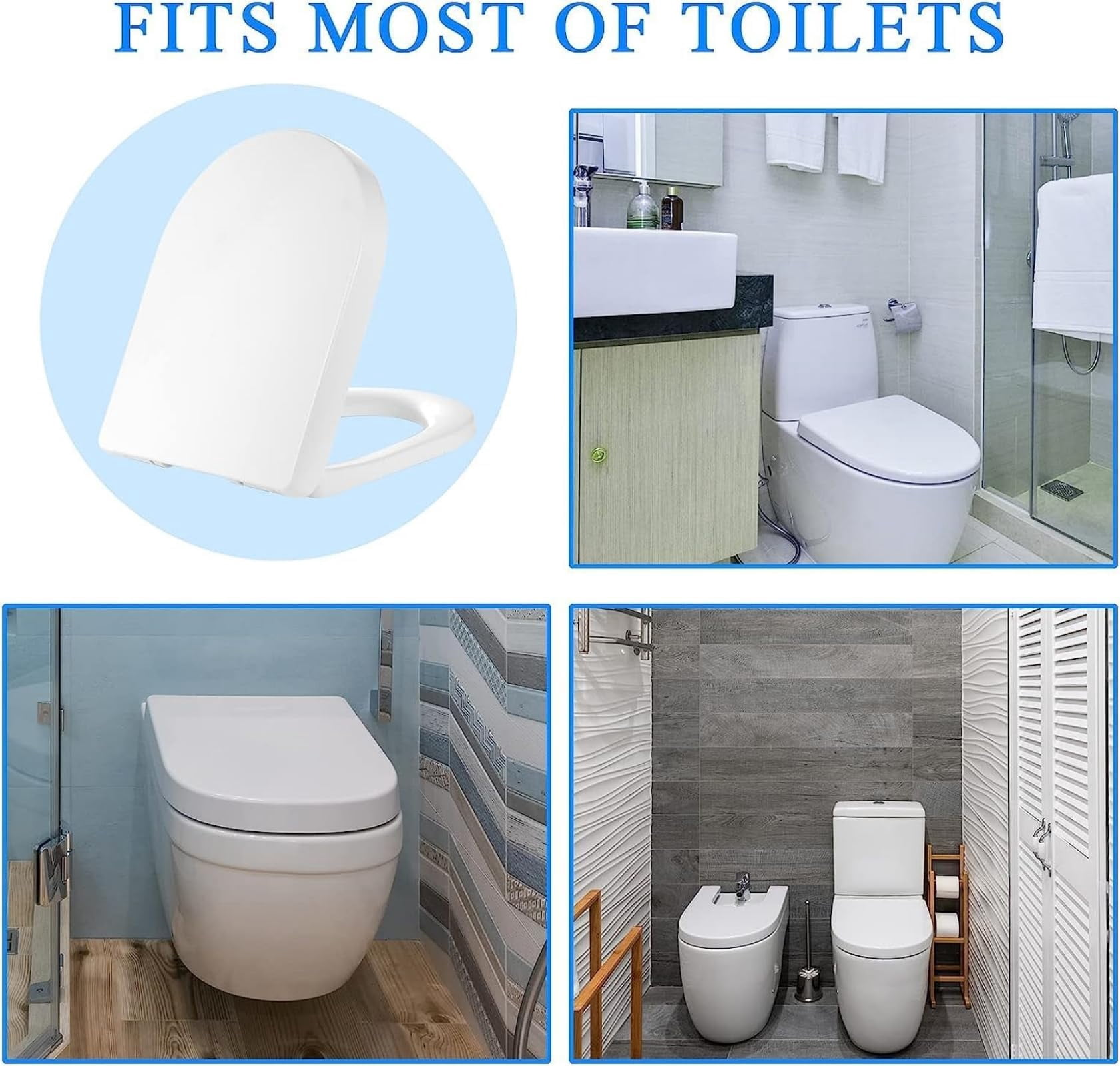 SADALAK D/U Shape Toilet Seat,Soft Close and Quick-Release for Easy Cleaning Toilet Seats Cover,Stable Hinge Design to prevent shifting -White Elongated Toilet Lid