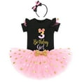 thumbnail image 2 of IBTOM CASTLE Toddler Girls 1st 2nd 3rd Birthday Outfit Princess Polka Dots Ruffle Tutu Skirt Mouse Headband Cake Smash Party Clothes Set 3 Years Black + Pink, 2 of 8