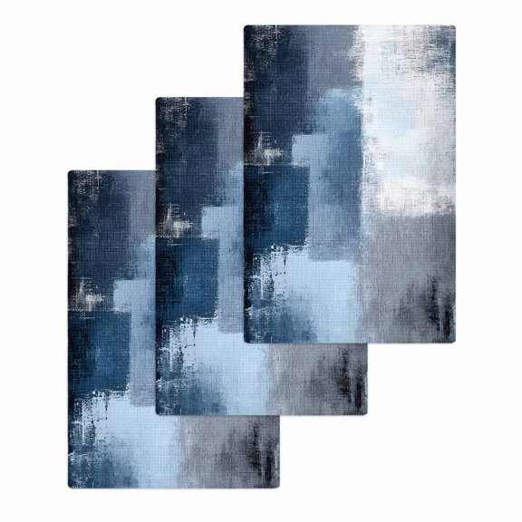 Navy Blue Grey Kitchen Dish Towels for Drying Dishes Set of 3, Modern Ombre Oil Painted Abstract Art Waffle Weave Microfiber Hand Tea Bathroom Towels Quick Dry & Absorbent Towel 15.7x23.6
