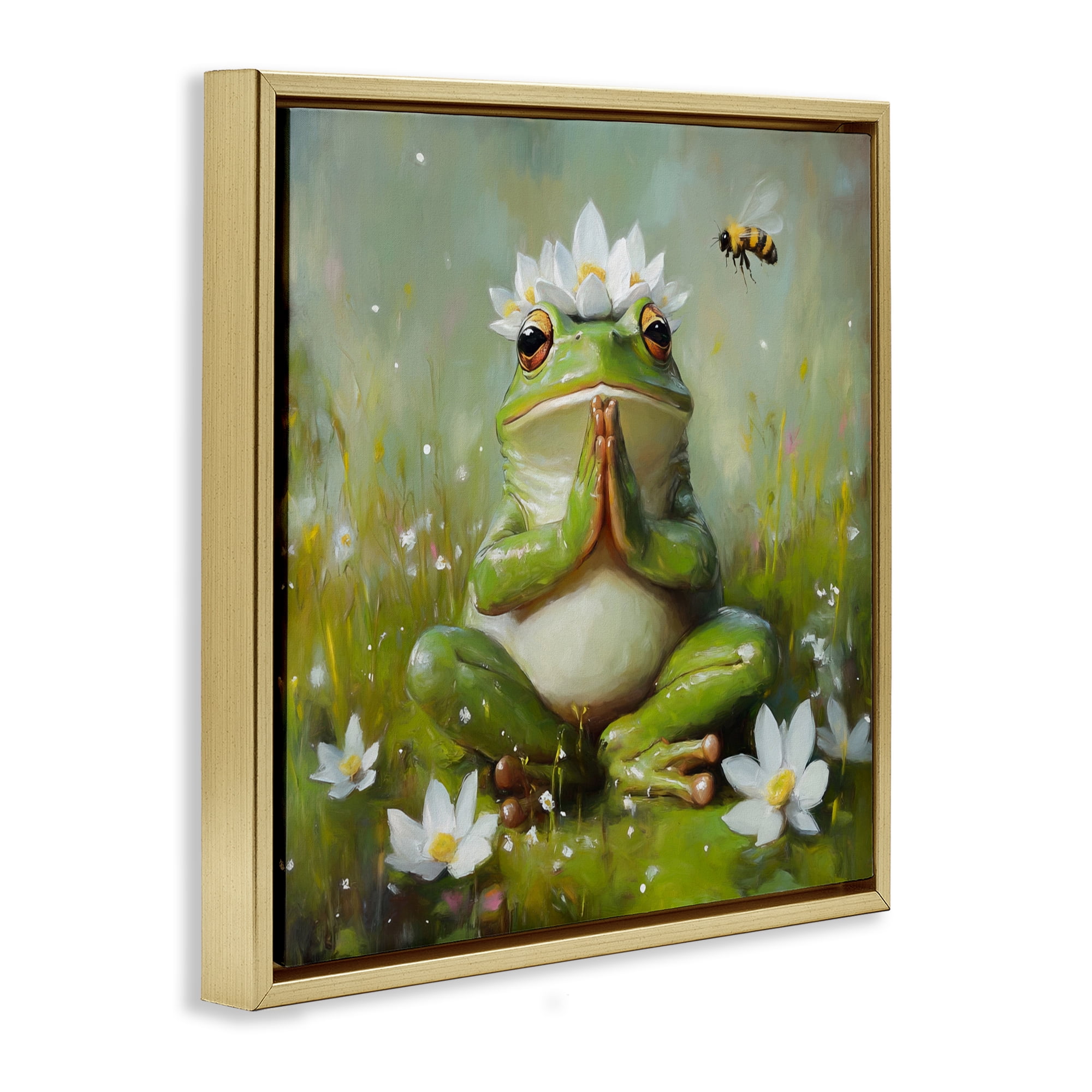 Stupell Industries Buddha Bullfrog Meditation Gold Framed Floater Canvas Wall Art, design by Tina LeCour