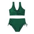 thumbnail image 4 of Women's Bikini Set Solid Color Strappy One Shoulder High Waist Sexy Two Piece Swimsuit for Beach Vacation,Green,L, 4 of 7