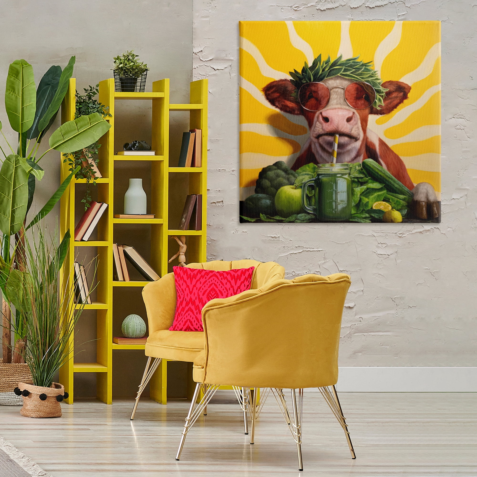 Stupell Industries Cow with Healthy Smoothie Food & Beverage Painting Gallery Wrapped Canvas Art Print Wall Art, 36 x 36