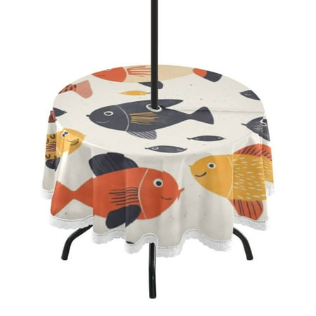 

Round Tablecloth 60*60 Inches Round Tablecloth Outdoor Style Tablecloth With Umbrella Holes Tablecloth Outdoor Suitable For Kitchens and Dining Rooms Colorful Pretty Little Fish Seamless