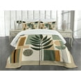 thumbnail image 3 of Ambesonne Monstera Quilted Bedspread Set 3 Pcs, Nature Mid Century Boho, King Size, Beige Evergreen Sepia, 3 of 5