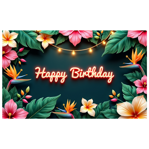 Yatrandify Colorful Floral Happy Birthday Banner Decorative Lights Neon Print Tropical Hibiscus for Birthday Party Celebration Outdoor Indoor
