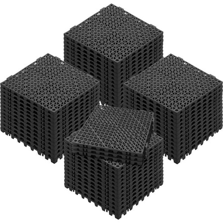 KFFKFF Connectable Tiles in Black, Set of 55, Measuring 12" x 12" Each, Crafted from Soft PVC, Featuring Interlocking Design and Drainage Holes, Ideal for Kitchens, and Other Damp Spaces