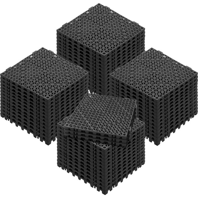 KFFKFF Connectable Tiles in Black, Set of 55, Measuring 12" x 12" Each, Crafted from Soft PVC, Featuring Interlocking Design and Drainage Holes, Ideal for Kitchens, Bathrooms, Pools