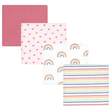 Luvable Friends Hudson Baby Flannel Receiving Blankets 4pk, Sweet Rainbow