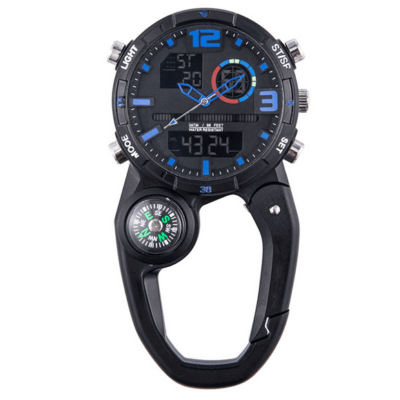 RoundScreen Outdoor Carabiner Watch with Compass Multi Functional Climbing Carabiner Watches for Men Sports Waterproof,B,1 * multi-function watch 1 * English instruction manual,Blue