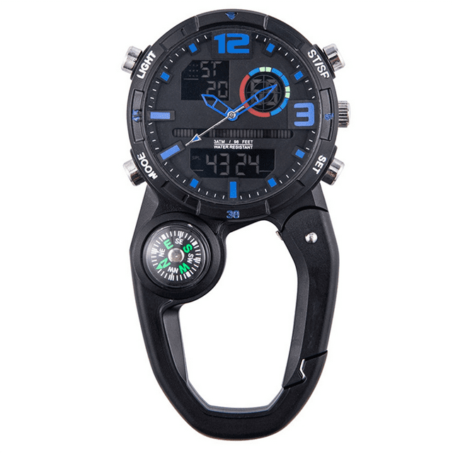 RoundScreen Outdoor Carabiner Watch with Compass Multi Functional Climbing Carabiner Watches for Men Sports Waterproof,B,1 * multi-function watch 1 * English instruction manual,Blue