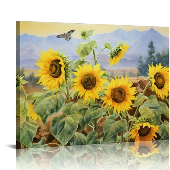 COMIO  Sunflower Wall Art Canvas Flowers Yellow Picture Rustic Floral Field Landscape Painting, Countryside Large Framed Artwork for Living Room Bedroom Bathroom Office Home Decor