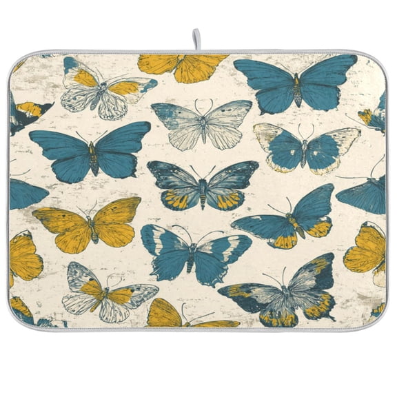 Kitchen Drying Mat Kitchen Drying Pad 16x18In Drying Dish Mat Dish Drying Mats Kitchen Countertop Multi-Function Drain Drying Mat Classic Retro Style Butterfly