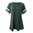 thumbnail image 2 of Promotion! T-shirt à Manches Courtes Rayé Couleur Unie pour Femmes Vert L, 2 of 3