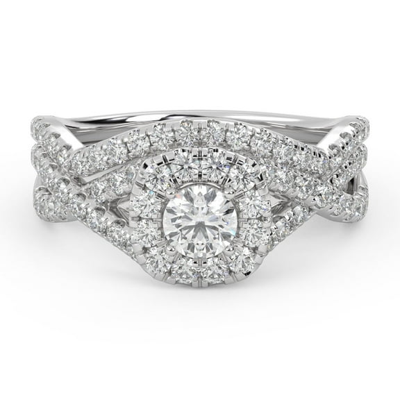 AFFY Infinity Halo Solitaire Cluster Bridal Set Ring for Women, 1.00 Carat (ctw) Lab Grown Diamond Engagement Wedding Ring 14K White Gold Over 925 Sterling Silver F-G-H, SI Quality Ring Size-4