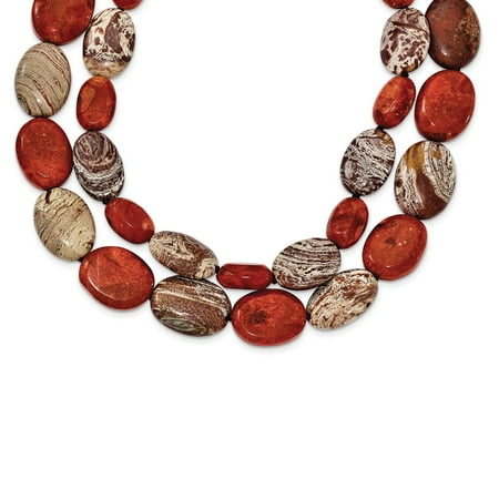 - Solid 925 Sterling Silver Carnelian/Reconstituted Coral/Red Zebra Simulated Jasper Necklace Chain 26