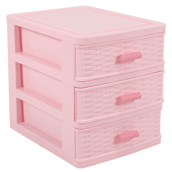TYPPKMM Plastic Drawer Designed 3 Compartment Jewelry Storage Box Pink