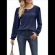 thumbnail image 3 of Camisas de Larga para Mujer, Cuello Redondo, Túnicas Informales Holgadas, Blusas Elegantes para el Trabajo, Ropa de Moda de Otoño 2025 Azul Marino XL, 3 of 10