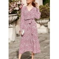 thumbnail image 6 of PRETTYGARDEN Women's Floral Print Boho Dress Long Sleeve Wrap V Neck Ruffle Belted A-Line Flowy Maxi Dresses, 6 of 7