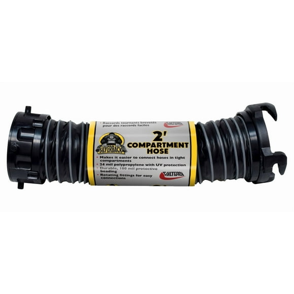 Valterra Sewer Hose D04-0602 Silverback; 2 Feet Length; 24 Mil Polypropylene With 100 Mil Protective Outer Beading; UV/Puncture and Crush Resistant; Silver/Black