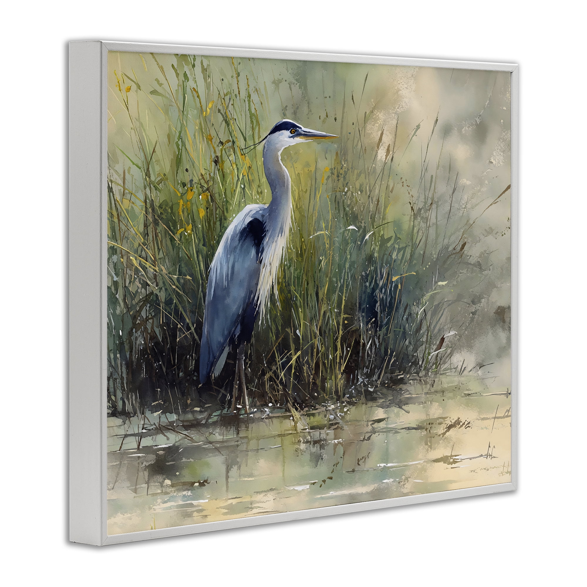 Stupell Industries Heron In The Grass White Framed Giclee Art, design by Franklyn Gregory