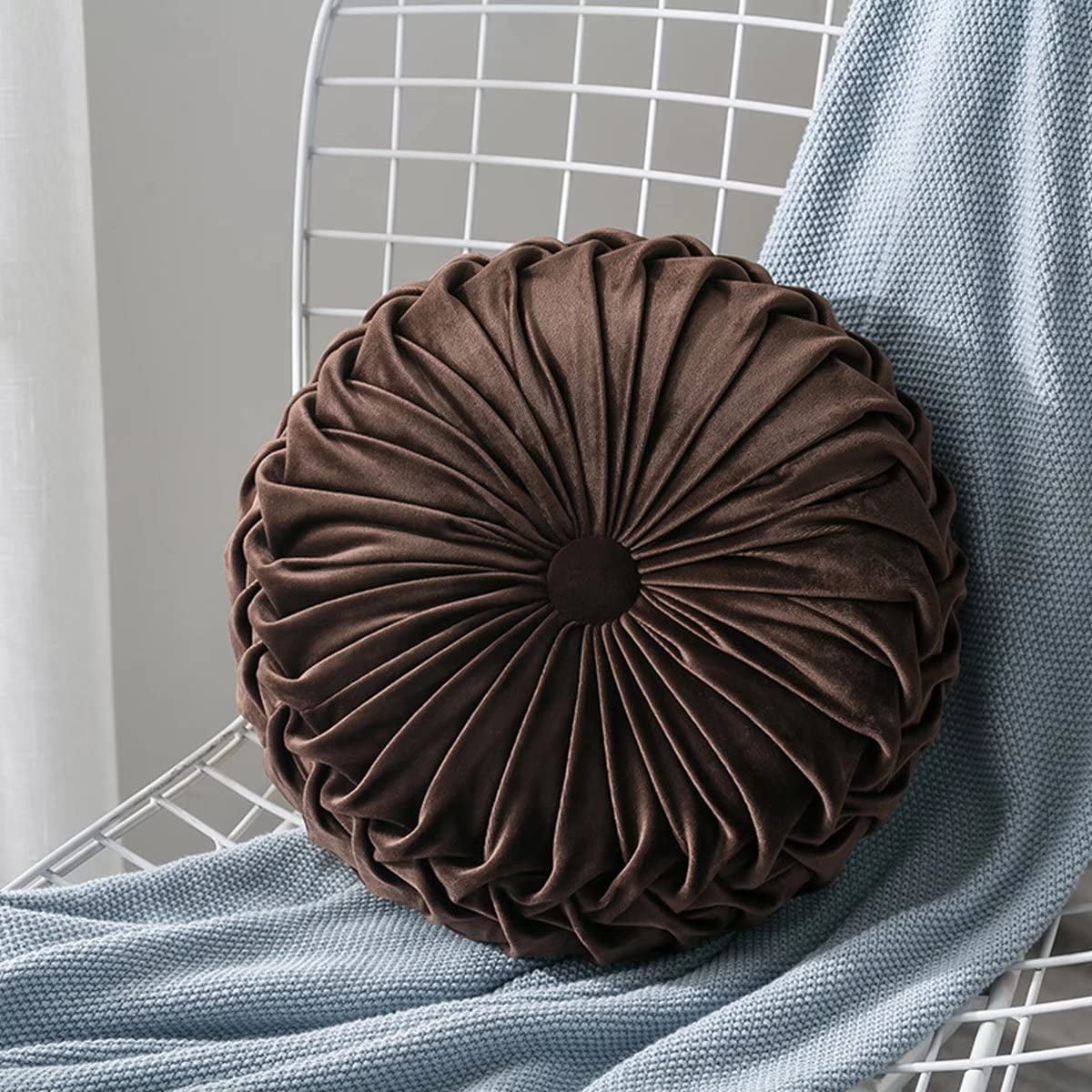Ejiaya Round Velvet Pillow for Couch Small Handmade Decorative Throw Pillow for Bed Bedroom 13.7