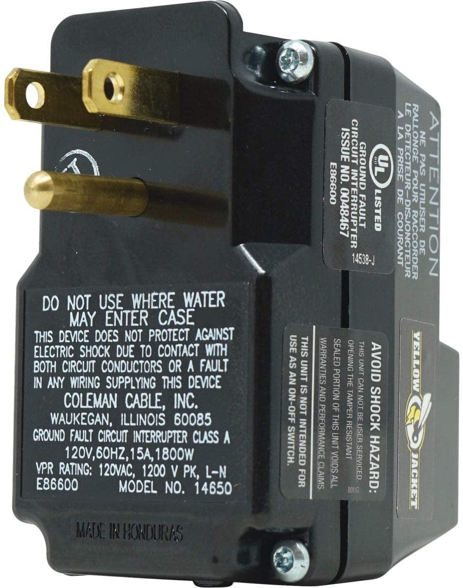 Yellow Jacket Surge Protector 1 Outlet - Circuit Breaker - Black/Yellow — Indoor & Outdoor Use, NEC-Compliant
