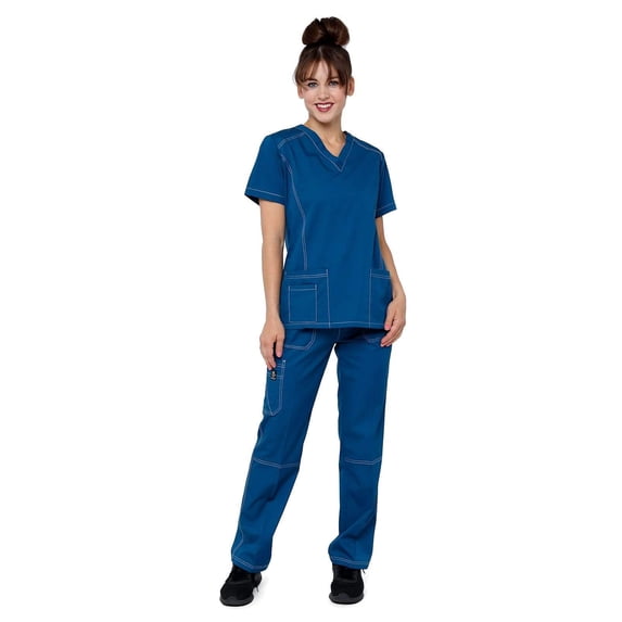 Women's Designer Slim Fit Contrast Medical Scrubs - Style 804