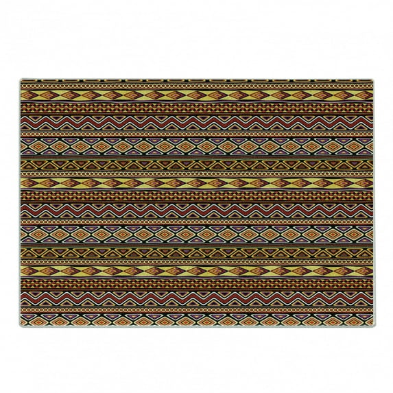 African Cutting Board, Motifs from the Dark Continent Diamond Shape Zig Zag and Triangles Culture, Decorative Tempered Glass Cutting and Serving Board, Small Size, Multicolor, by Ambesonne