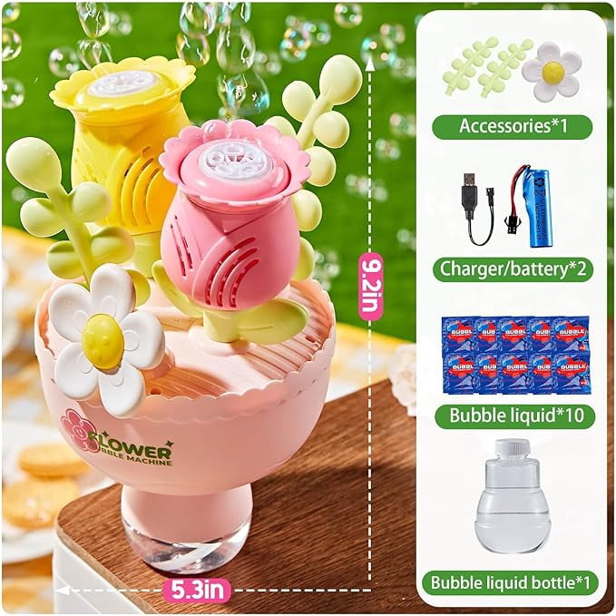 Handheld Flower Bouquet Bubble Machine – Automatic Bubble Blower with Rechargeable Battery & USB Charging, Elegant Party Decor for Weddings, Backyard Gatherings, Outdoor Events, 1 Piece