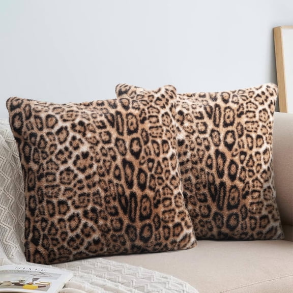 Lodgix 2026 New Set of 2 Faux Fur Snow Leopard Pillowcase,Cheetah Skin Soft Plush Animal Fur Print Throw Pillow Cover Case,Super Cozy Decorative Cushion Covers for Couch Sofa 18x18 Inches