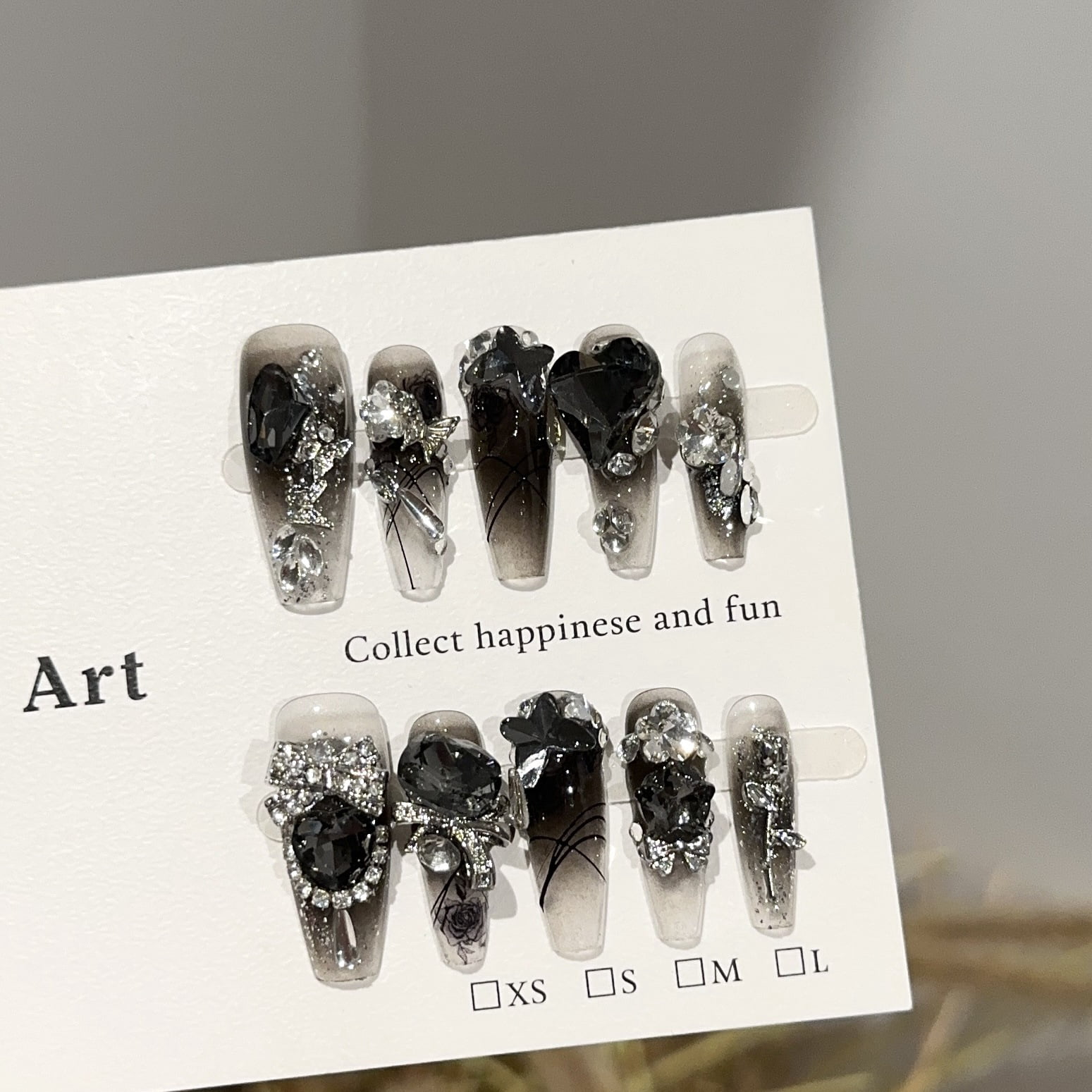 Purely handmade wearing nail high-end black smudging long high-end nail art film heavy industry pile drill flash fake nail sticker