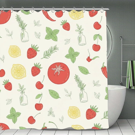 Garden Fresh Herbarium Print Shower Curtain,Modern Fabric Waterproof Shower Curtain Set with Hooks 70.8×70.8Inch (180×180cm)