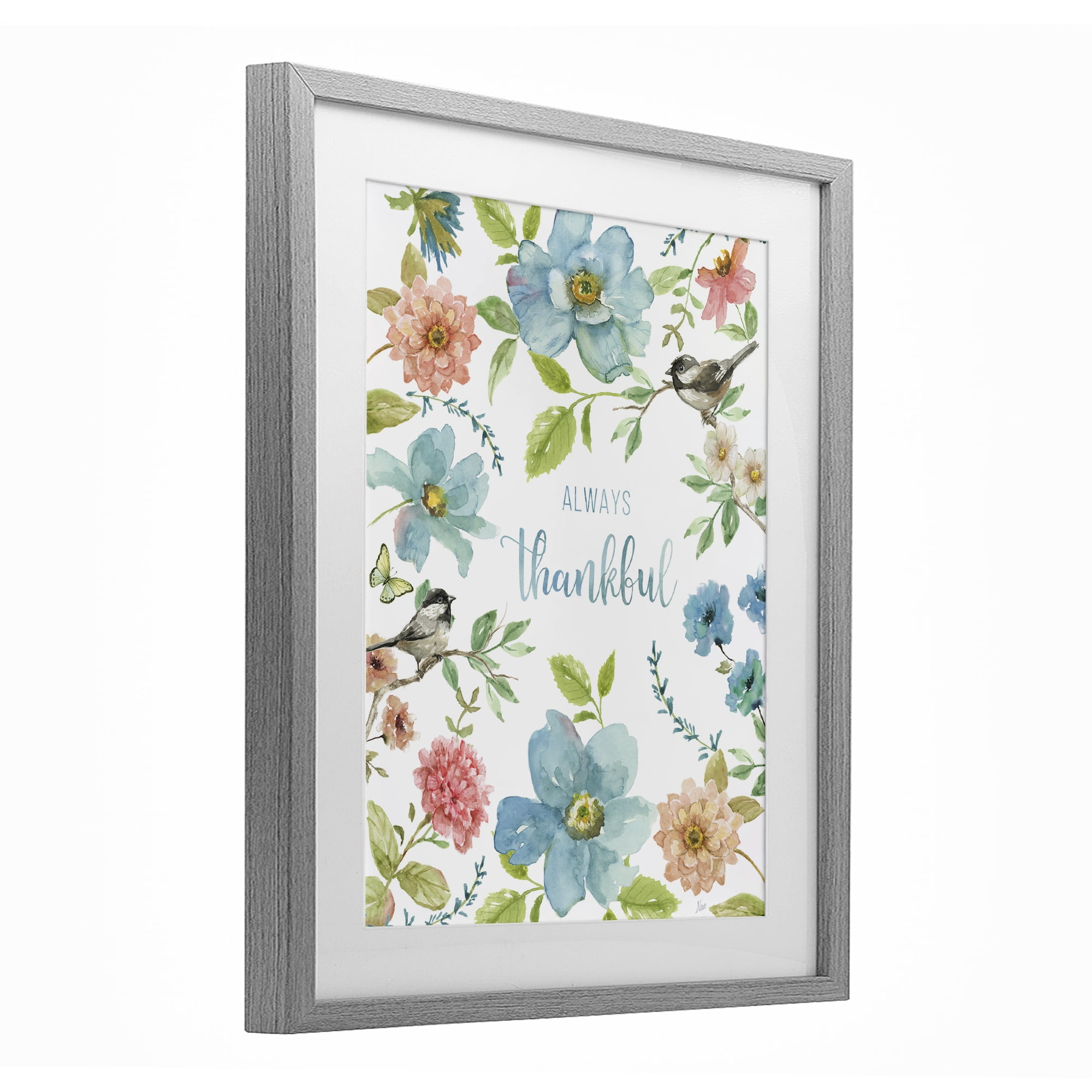 Stupell Industries Always Thankful Pink & Blue Gray Framed Print Under Glass, design by Nan