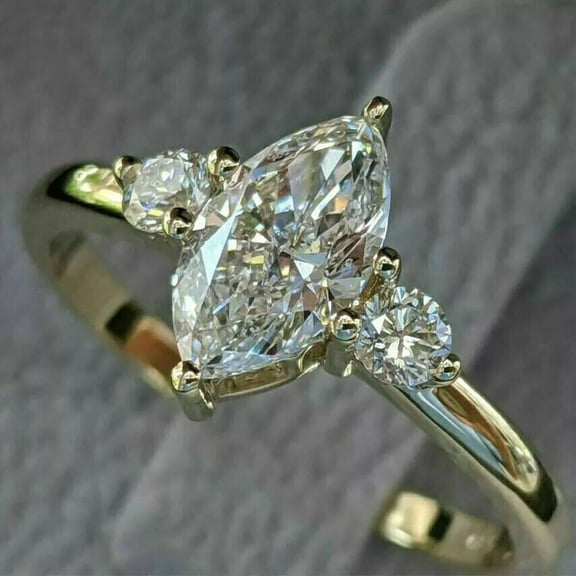 2Ct Marquise Cut Real Moissanite Engagement Ring - 14K Yellow Gold Plated Women's Wedding Ring, Perfect Gift For Her
