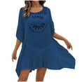 thumbnail image 2 of Swimwear Cover Up for Women Loose Casual Round Neck Short Sleeved Hollow Out Cover Shirt Beach Beach Vacation Cover Shirt, 2 of 7