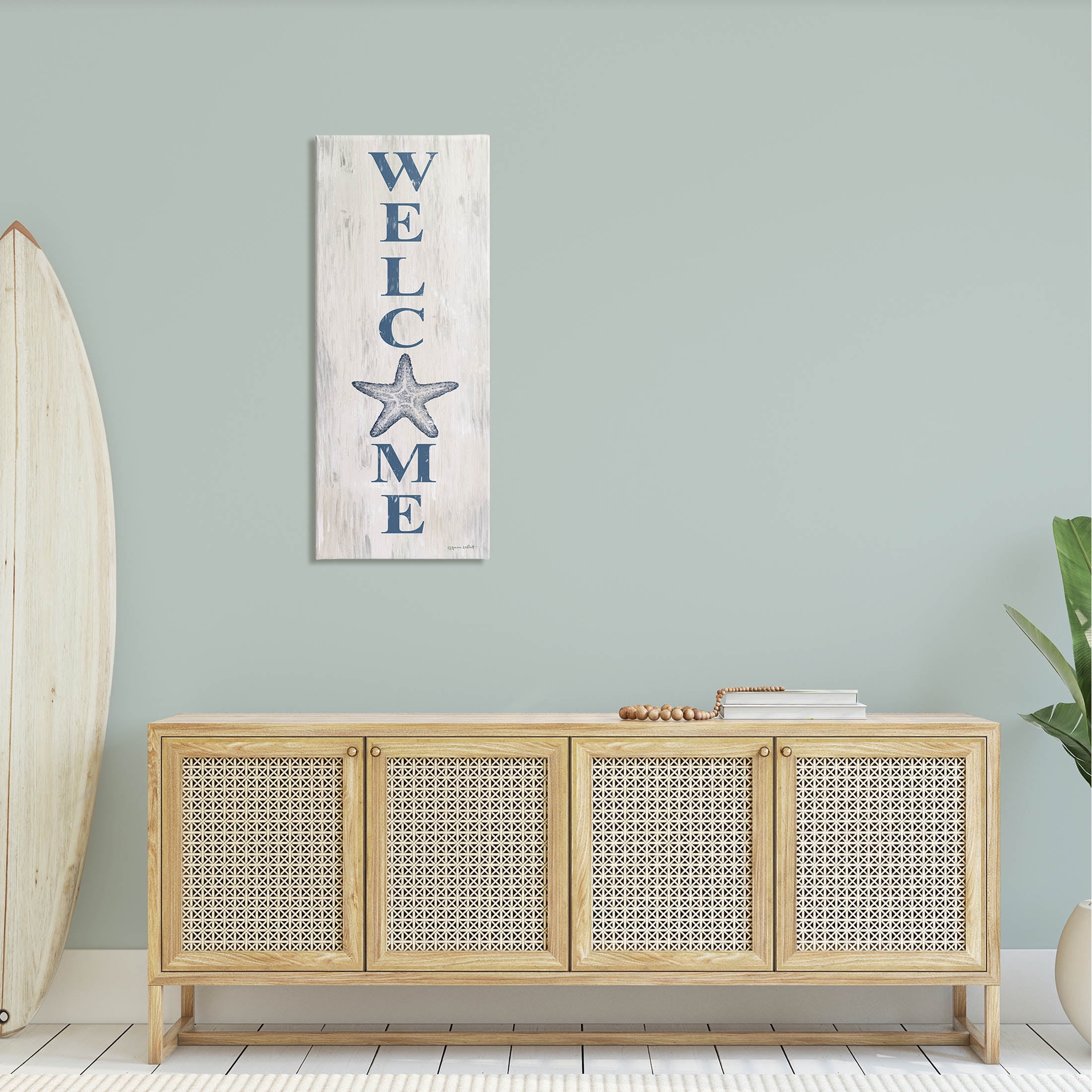Welcome Starfish Phrase Sign Coastal Graphic Art Gallery Wrapped Canvas Print Wall Art