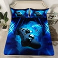 thumbnail image 2 of Manfei Cyan Gamepad Twin Sheet Sets Teen, Neon Honeycomb Geometric Twin Fitted Sheet, Modern Video Game Flat Sheet, Breathable Home Decor, 3 Pieces, 2 of 7