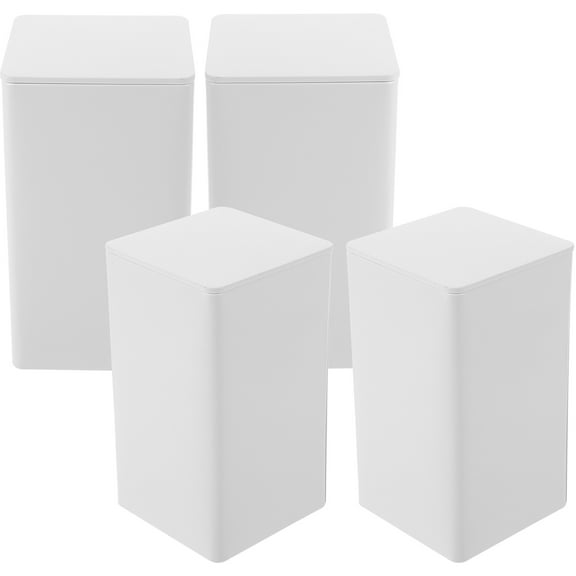 MEIBUTYUP White Tinplate Storage Jars with Lids, Flat Design, 4-Piece Set for Kitchen and Home Organization