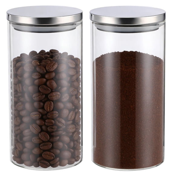 2PCS Glass Coffee Canister with Steel Lid, 50oz Airtight Coffee Canisters, Wide Mouth Food Storage Jars, Clear Food Storage Jars for Sugar, Tea, Flour, Spices