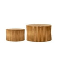 thumbnail image 5 of Vintage Fashion Style Cylindrical Nesting Coffee Table Set with Vertical Textured Embossed Design for Living Room, Office and Dining Room, Natural (Set of 2), 5 of 20